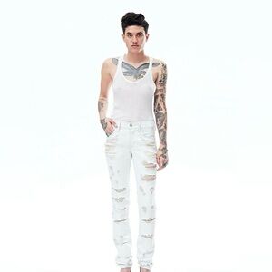 Hudson Agender NWOT Off White Destroyed Jeans 26 29 Skinny Straight ALL GENDERS